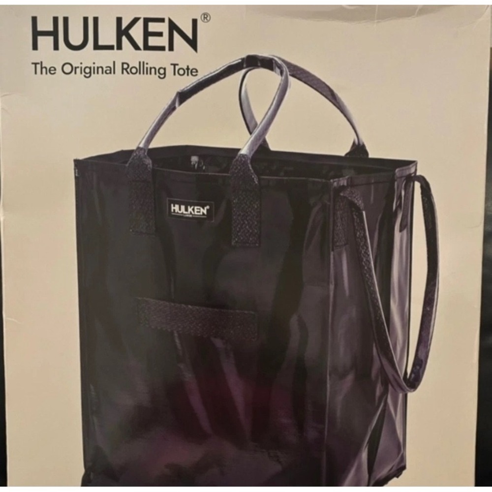 Hulken Large Rolling Tote Black Original Foldable Bag 5 Swivel Wheels Zipper Top